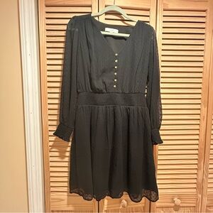 LOFT Black Mini Dress with Sheer Sleeves